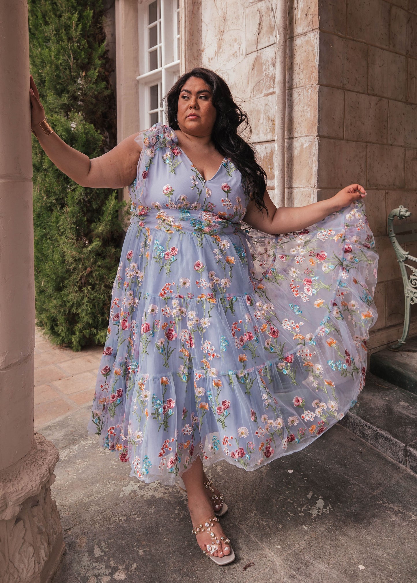 Margaret Floral Midi Dress Blue