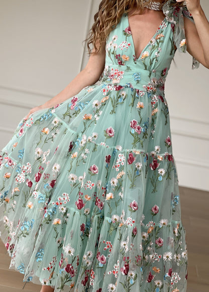 Margaret Floral Midi Dress Green