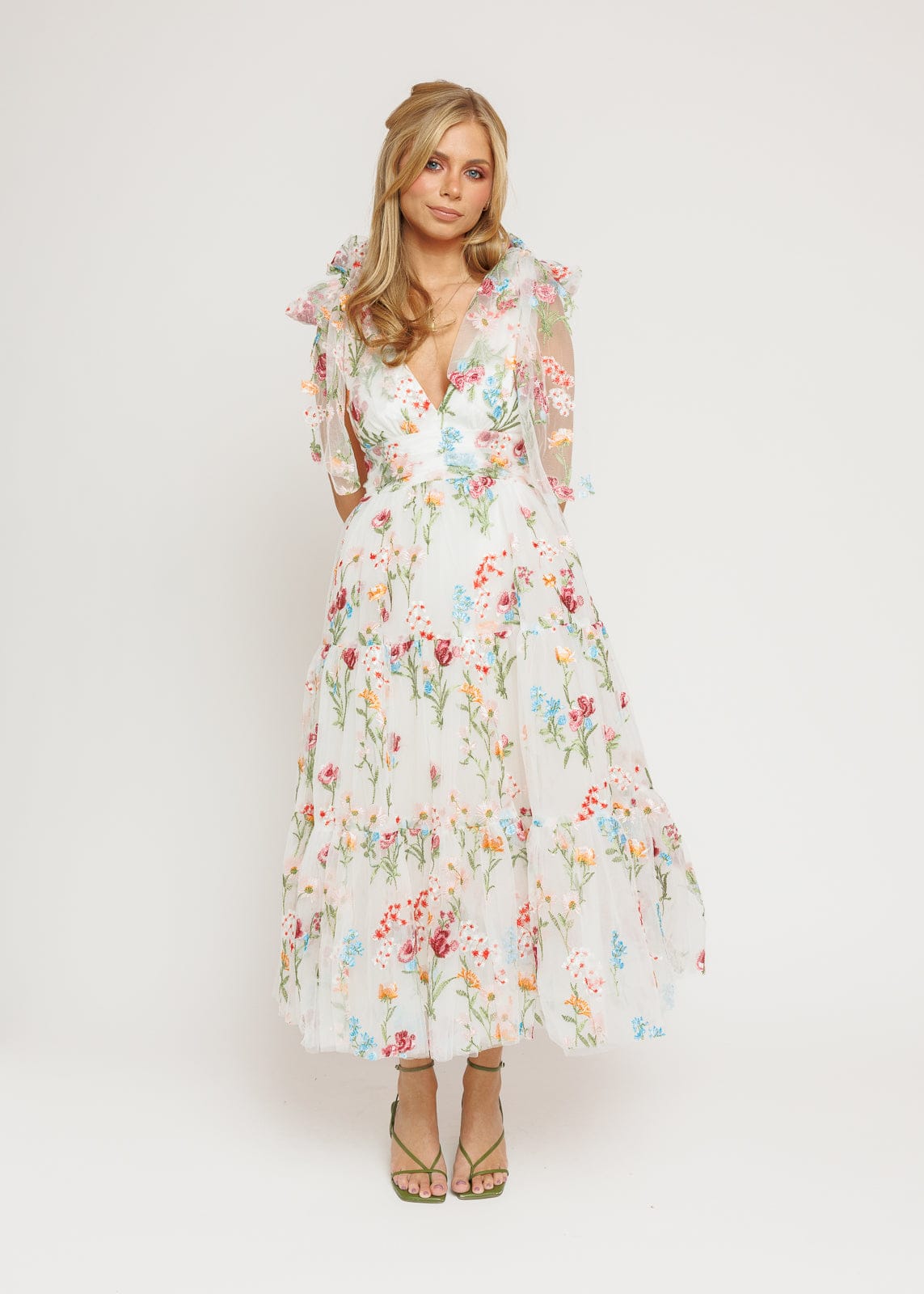 Margaret Floral Midi Dress White