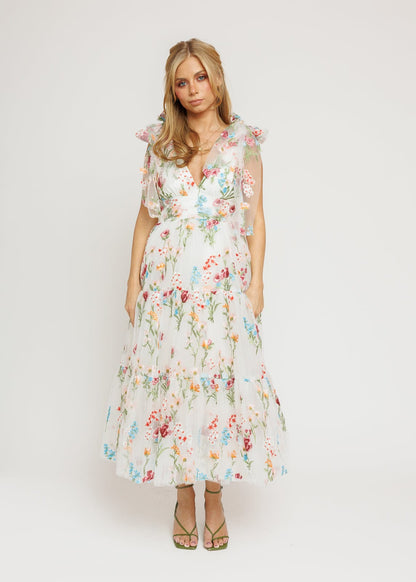 Margaret Floral Midi Dress White