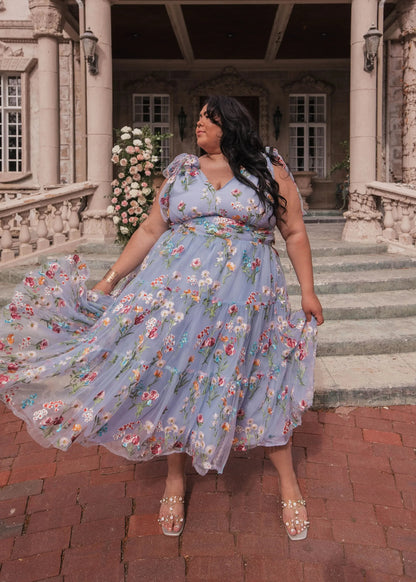 Margaret Floral Midi Dress Blue