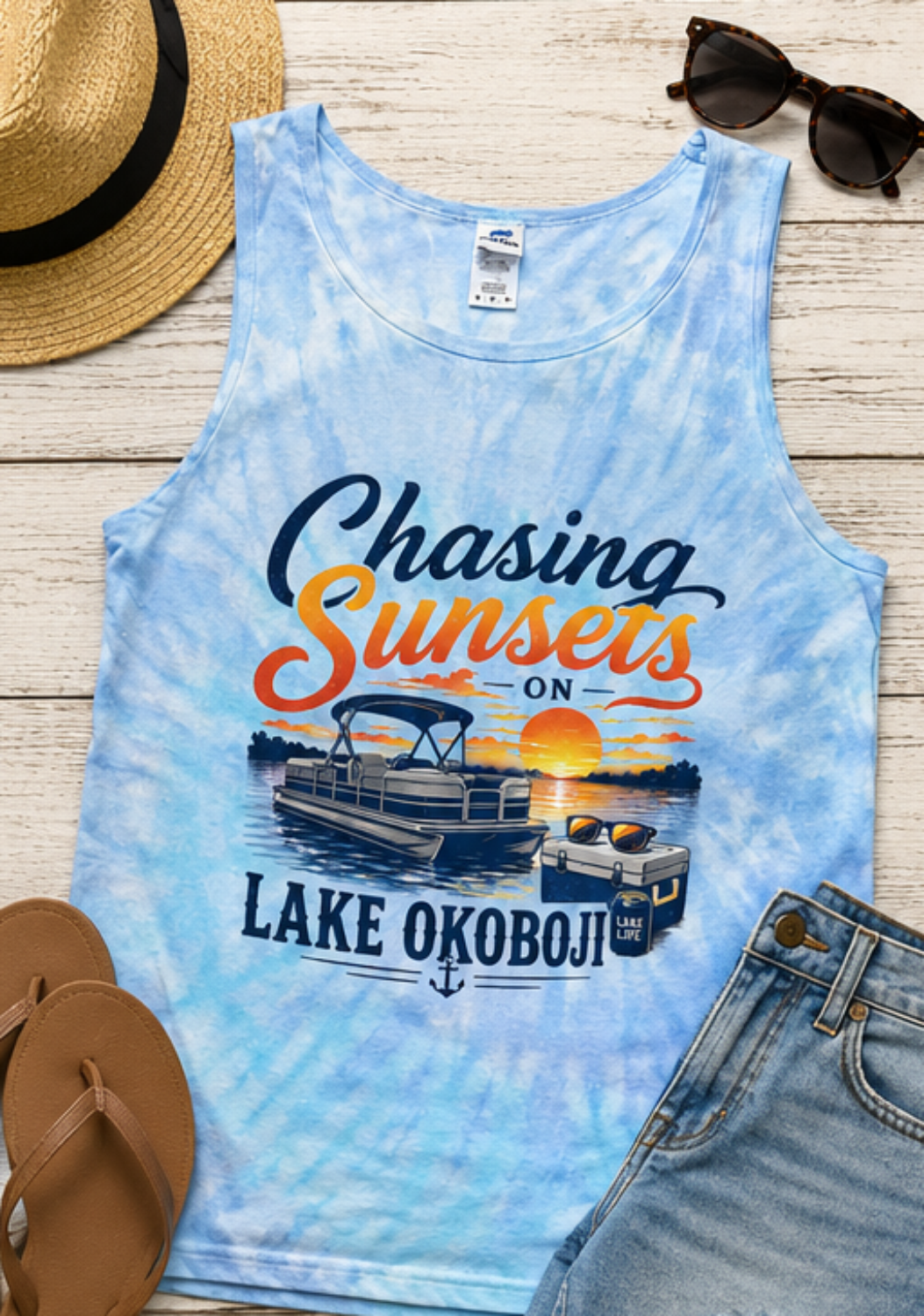 Chasing Sunsets on Lake OKOBOJI Tie Dye Tank