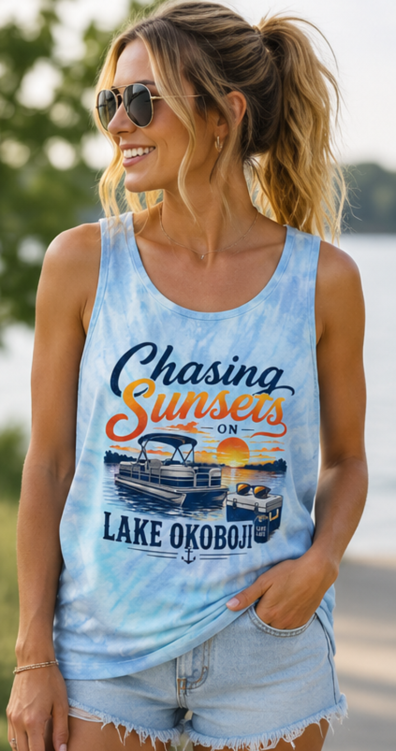 Chasing Sunsets on Lake OKOBOJI Tie Dye Tank