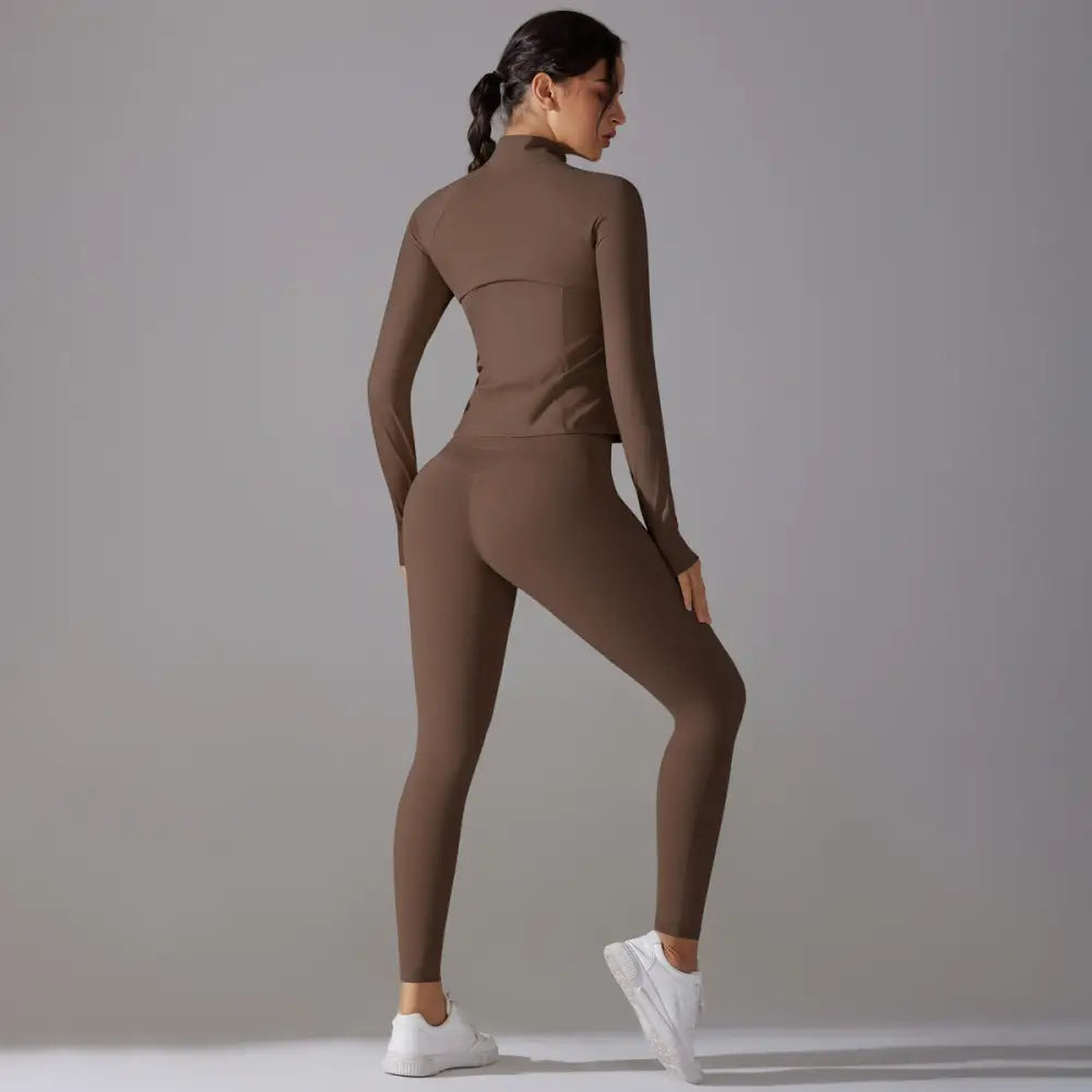 Long Sleeve Slim Elastic Zipper Workout Sports Set