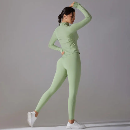 Long Sleeve Slim Elastic Zipper Workout Sports Set