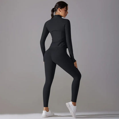 Long Sleeve Slim Elastic Zipper Workout Sports Set
