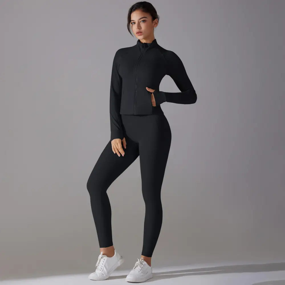 Long Sleeve Slim Elastic Zipper Workout Sports Set