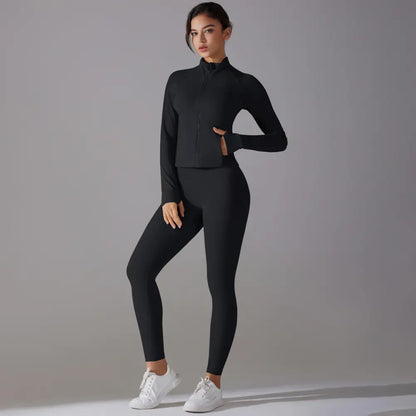 Long Sleeve Slim Elastic Zipper Workout Sports Set
