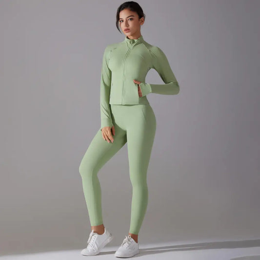 Long Sleeve Slim Elastic Zipper Workout Sports Set