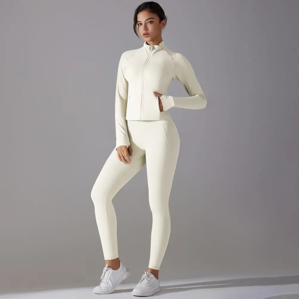 Long Sleeve Slim Elastic Zipper Workout Sports Set