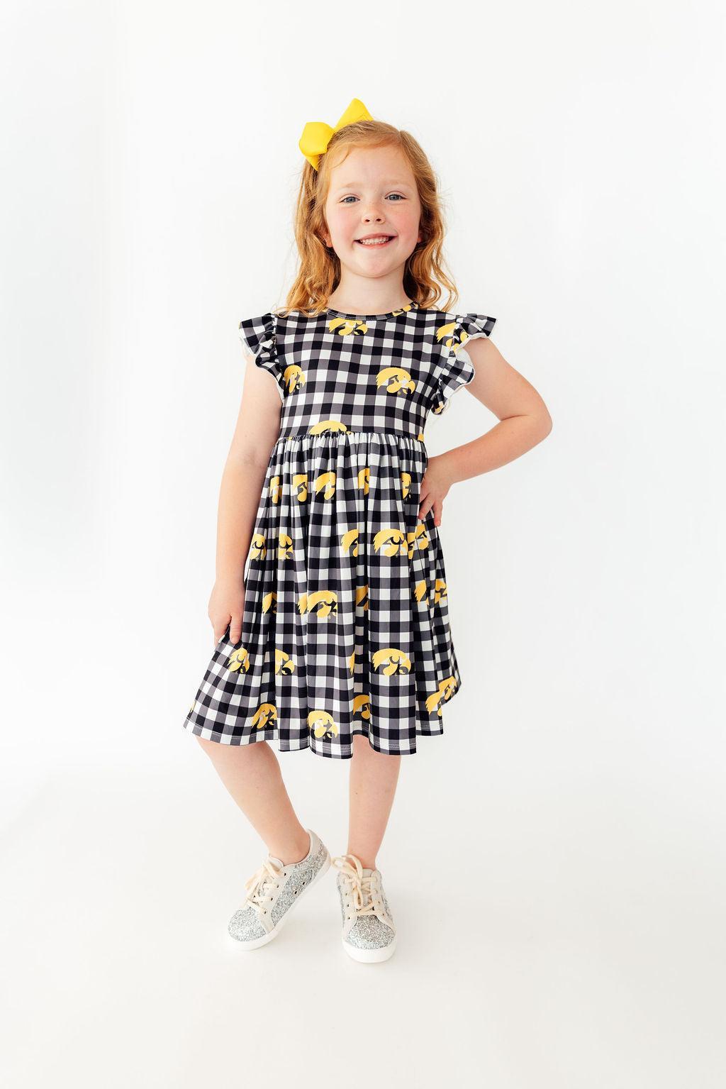 Iowa Plaid Tigerhawk Flutter Twirl Dress