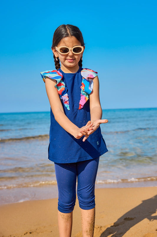 Marina UPF50+ Protected Modest Swimwear for Girls – Navy Ruffle C2502