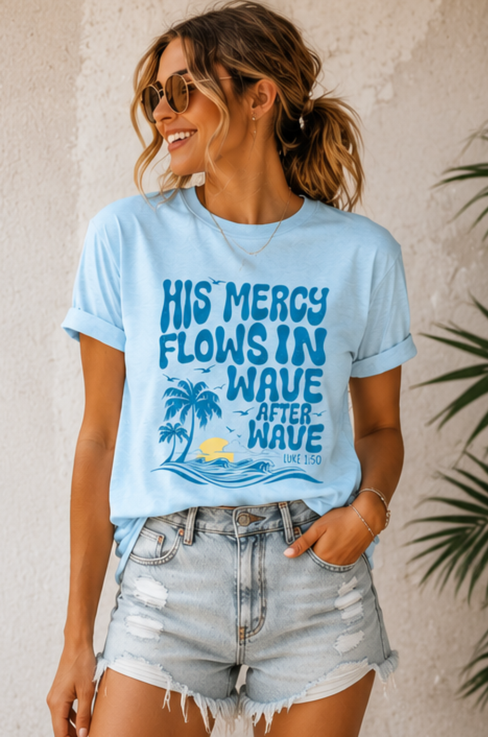 His Mercy Flows in Wave after Wave Bella Canvas Graphic Tee