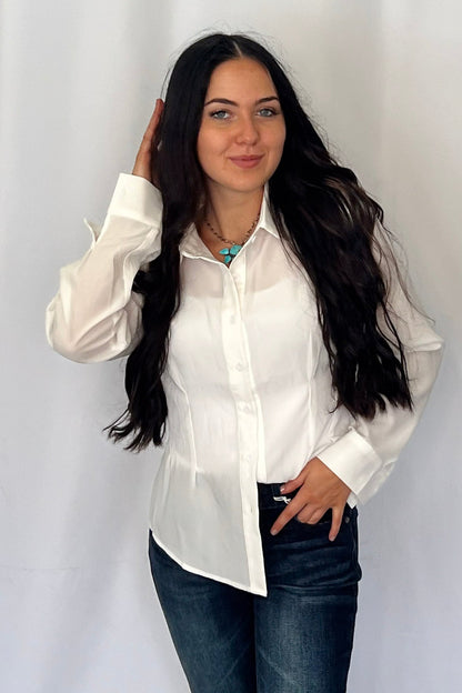 LUCKY & BLESSED "Mercedes" Ivory Western Button-Down Shirt — Tailored Long-Sleeve Cowgirl Staple