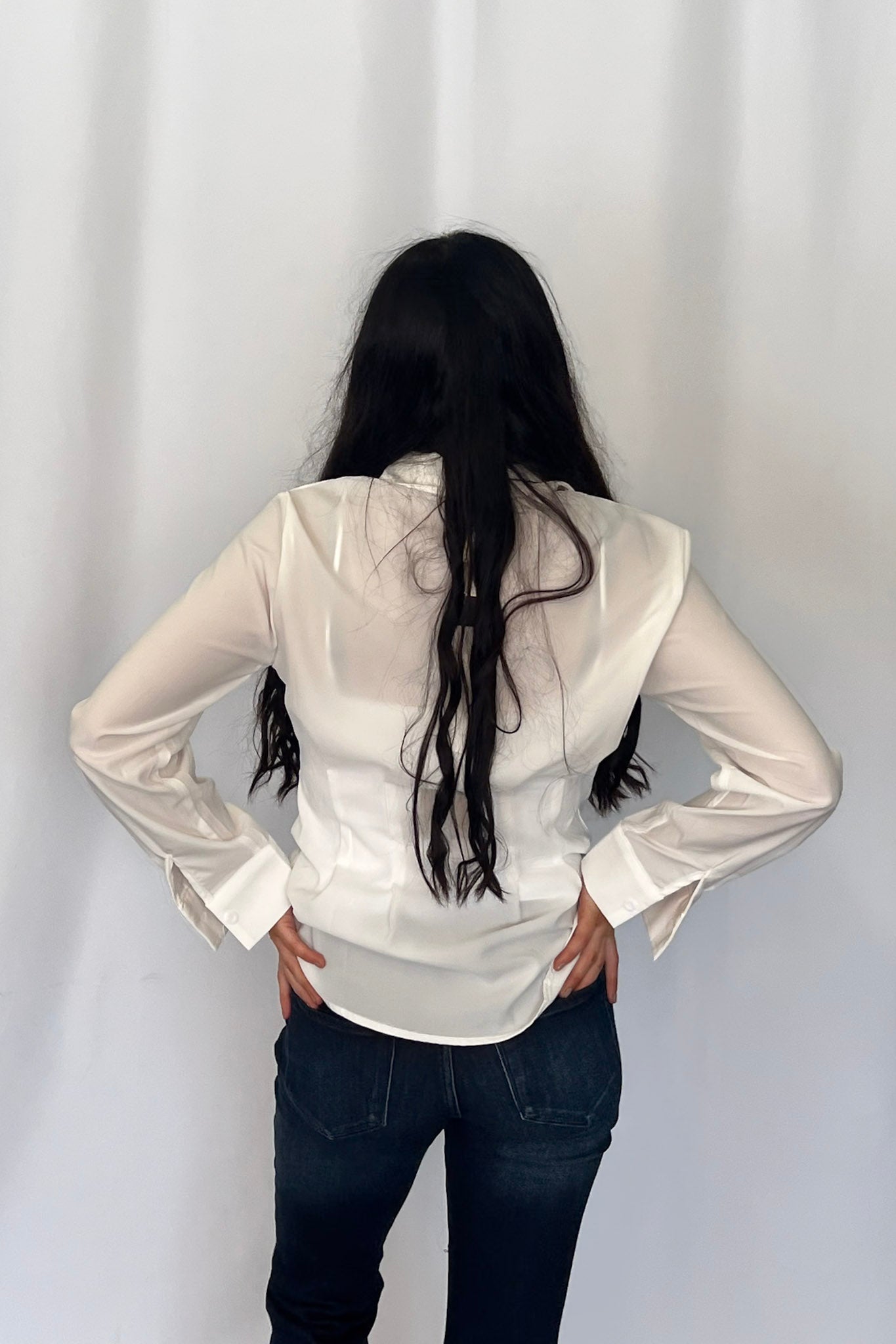 LUCKY & BLESSED "Mercedes" Ivory Western Button-Down Shirt — Tailored Long-Sleeve Cowgirl Staple