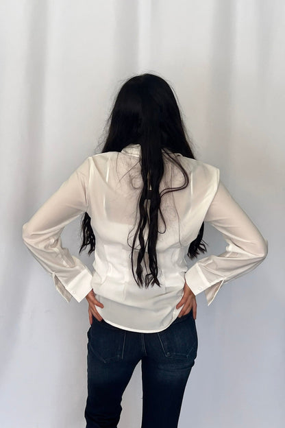 LUCKY & BLESSED "Mercedes" Ivory Western Button-Down Shirt — Tailored Long-Sleeve Cowgirl Staple