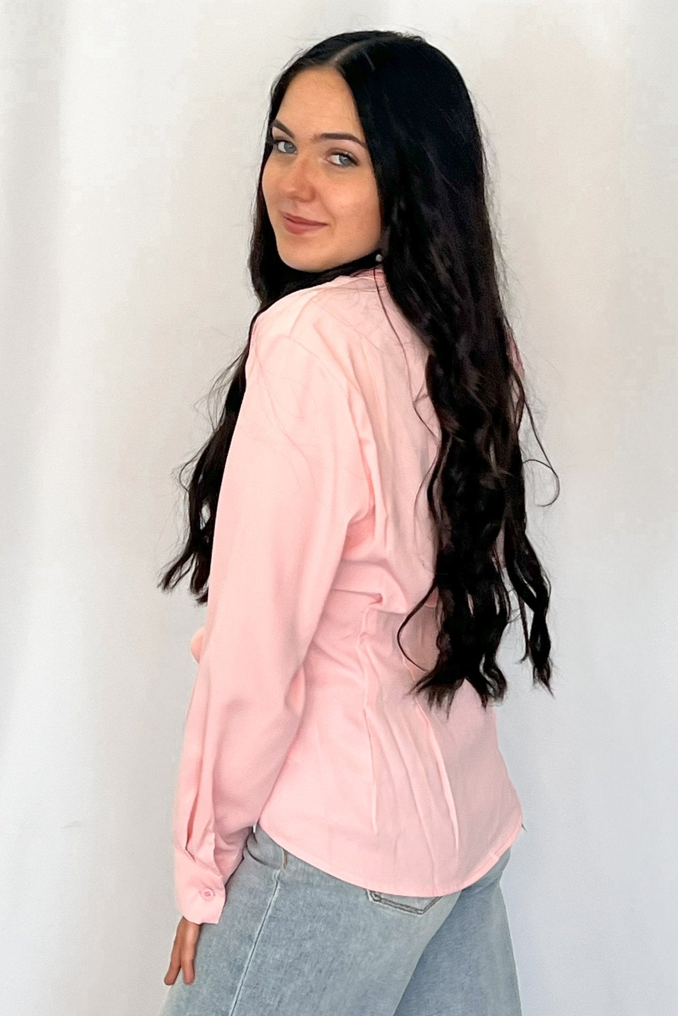 LUCKY & BLESSED "Mercedes" Soft Pink Western Button-Down Shirt — Tailored Long-Sleeve Cowgirl Staple