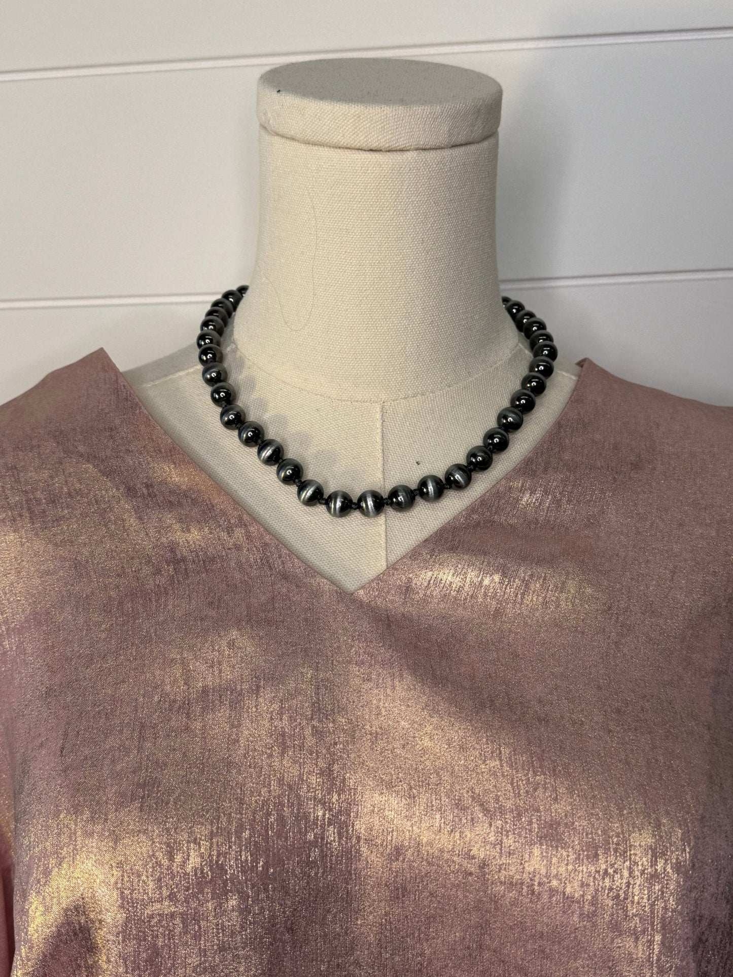 Jodifl Metallic Western V-Neck Puff Sleeve Blouse — Lightweight Elegant Layering Piece