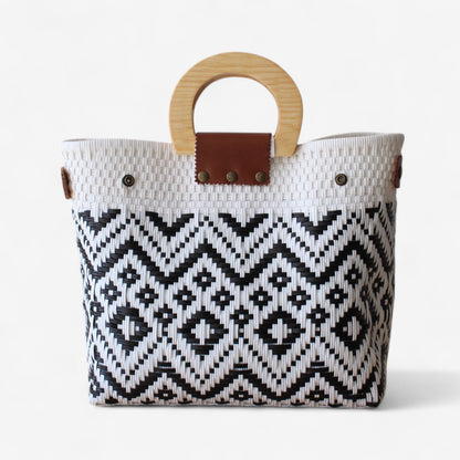 Black & White Geometric Handmade Tote Bag