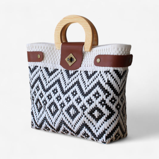 Black & White Geometric Handmade Tote Bag