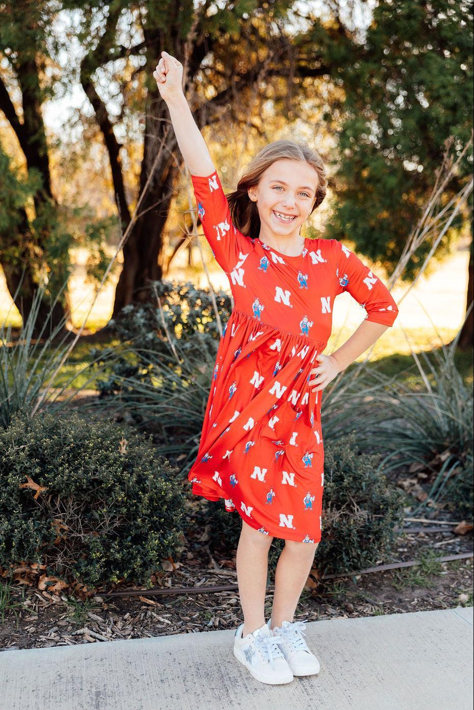 Nebraska Red Herbie Husker 3/4 Sleeve Pocket Twirl Dress