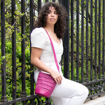 Emery Woven Leather Crossbody Bag - Fuchsia