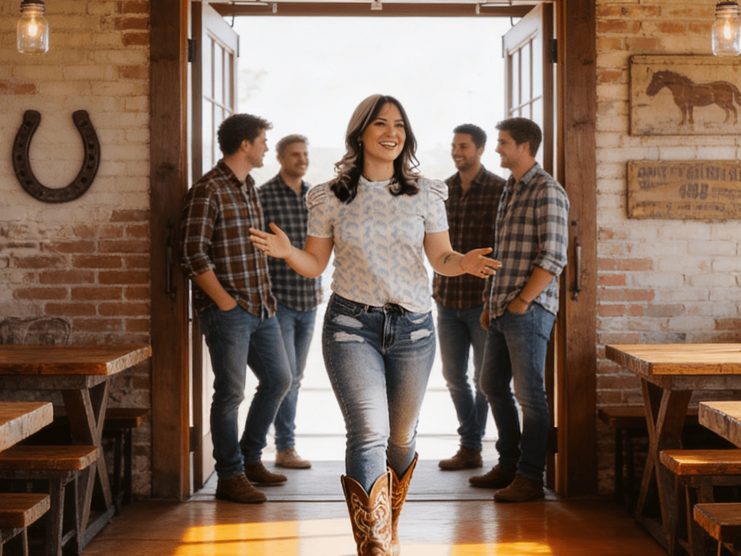 LUCKY & BLESSED Mint Horse Print Puff Sleeve Western Ribbed Top — Allover Horse Print Cowgirl Staple