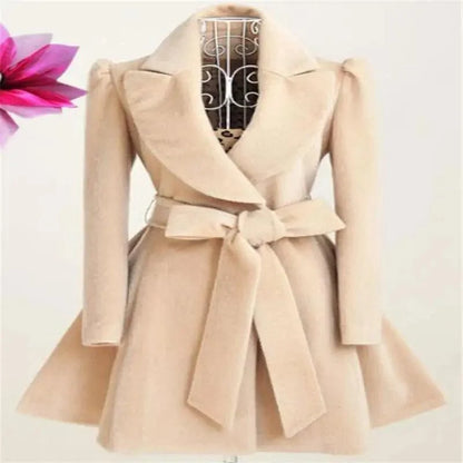 New Popular Women's Woolen Windbreaker Overcoat Jacket Coats Red XL Autumn And Winter Long Windbreaker Overcoat Fashionable Coat Jacket