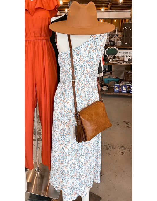 One Shoulder Graphic Print Midi Dress