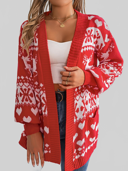 Women Pocketed Open Front Long Sleeve Cardigan