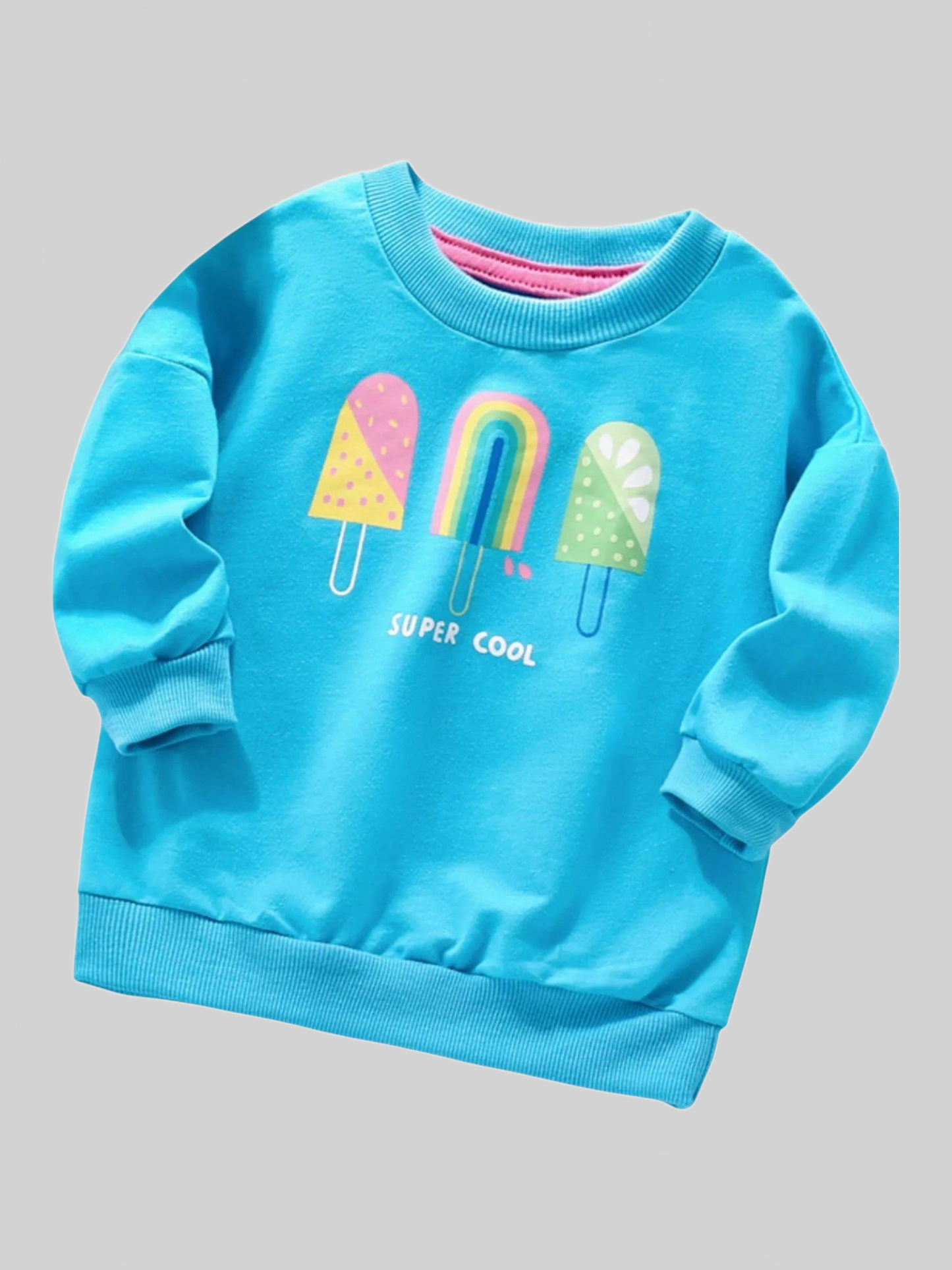 Girls and Toddler Girls Ice Cream Graphic Round Neck Sweatshirt
