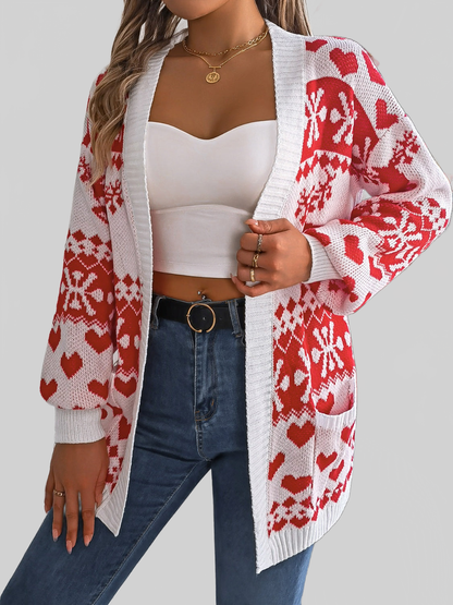 Women Pocketed Open Front Long Sleeve Cardigan