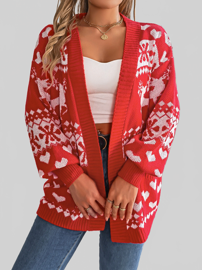Women Pocketed Open Front Long Sleeve Cardigan
