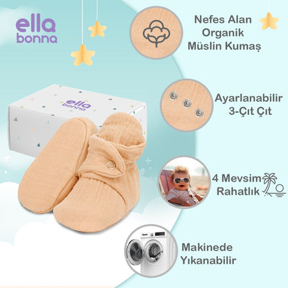 Muslin Stay On Baby Booties Smaltblue