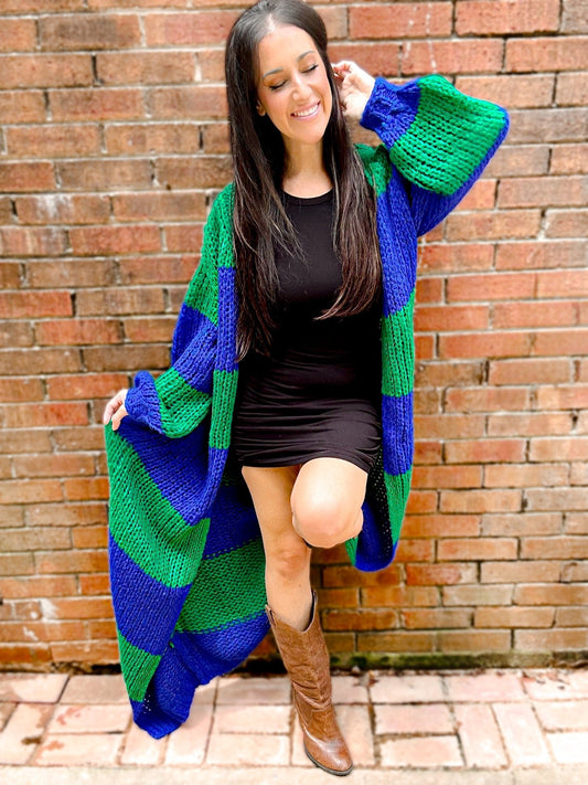 Oversized Chunky Striped Balloon Sleeve Duster