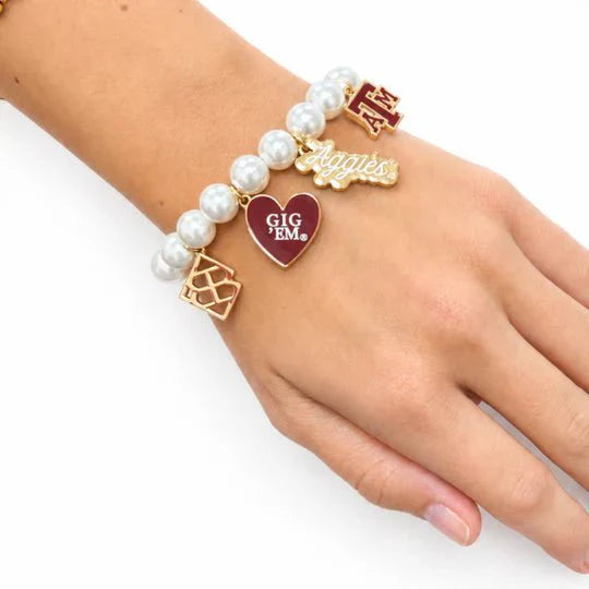 Brianna Cannon Texas A&M Pearl Charm Bracelet