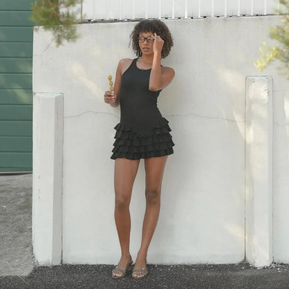 Pretty Perfect Frill Tank Black Mini Dress
