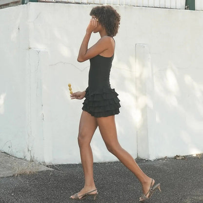 Pretty Perfect Frill Tank Black Mini Dress