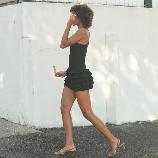 Pretty Perfect Frill Tank Black Mini Dress