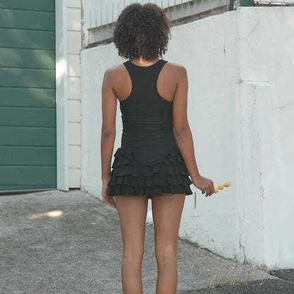 Pretty Perfect Frill Tank Black Mini Dress