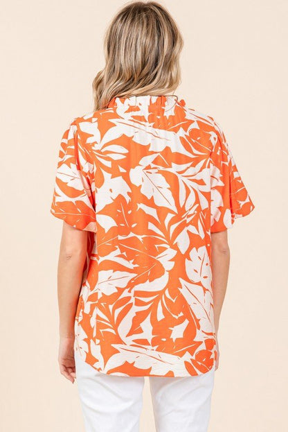 Jodifl Print Puffed Sleeves Western Top — Frilled Neck with Adjustable Fit Lightweight Layering