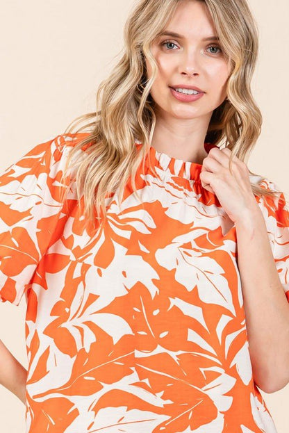 Jodifl Print Puffed Sleeves Western Top — Frilled Neck with Adjustable Fit Lightweight Layering