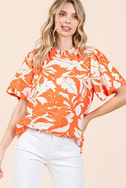 Jodifl Print Puffed Sleeves Western Top — Frilled Neck with Adjustable Fit Lightweight Layering