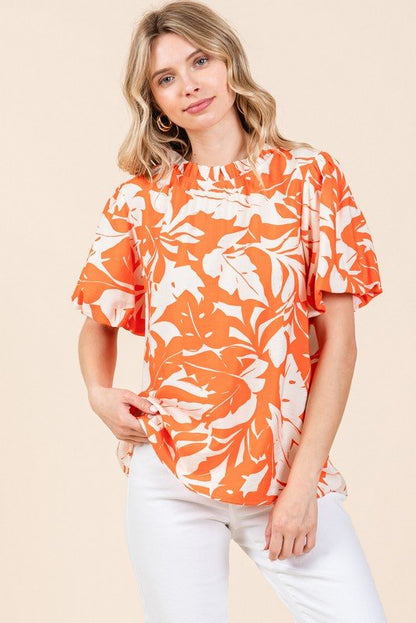 Jodifl Print Puffed Sleeves Western Top — Frilled Neck with Adjustable Fit Lightweight Layering