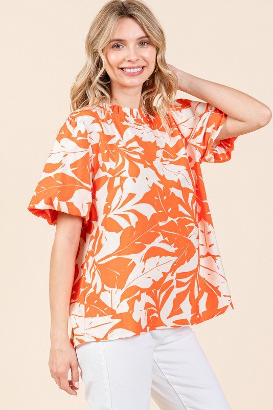 Jodifl Print Puffed Sleeves Western Top — Frilled Neck with Adjustable Fit Lightweight Layering