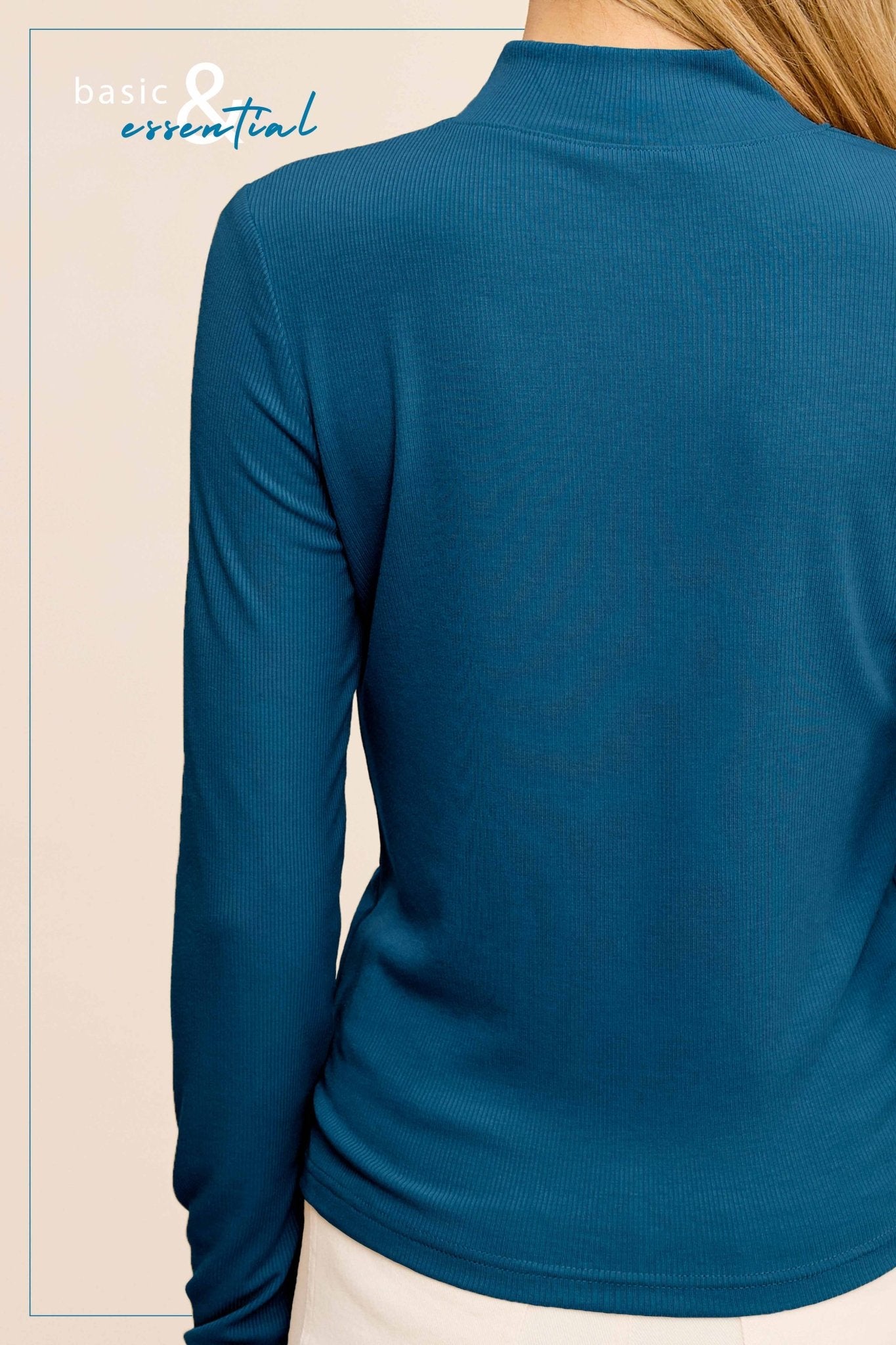 La Miel Ribbed Long Sleeve Mock Neck Western Basics Top — Layering Staple (4 Colors: Red, Teal, Black, Brown)