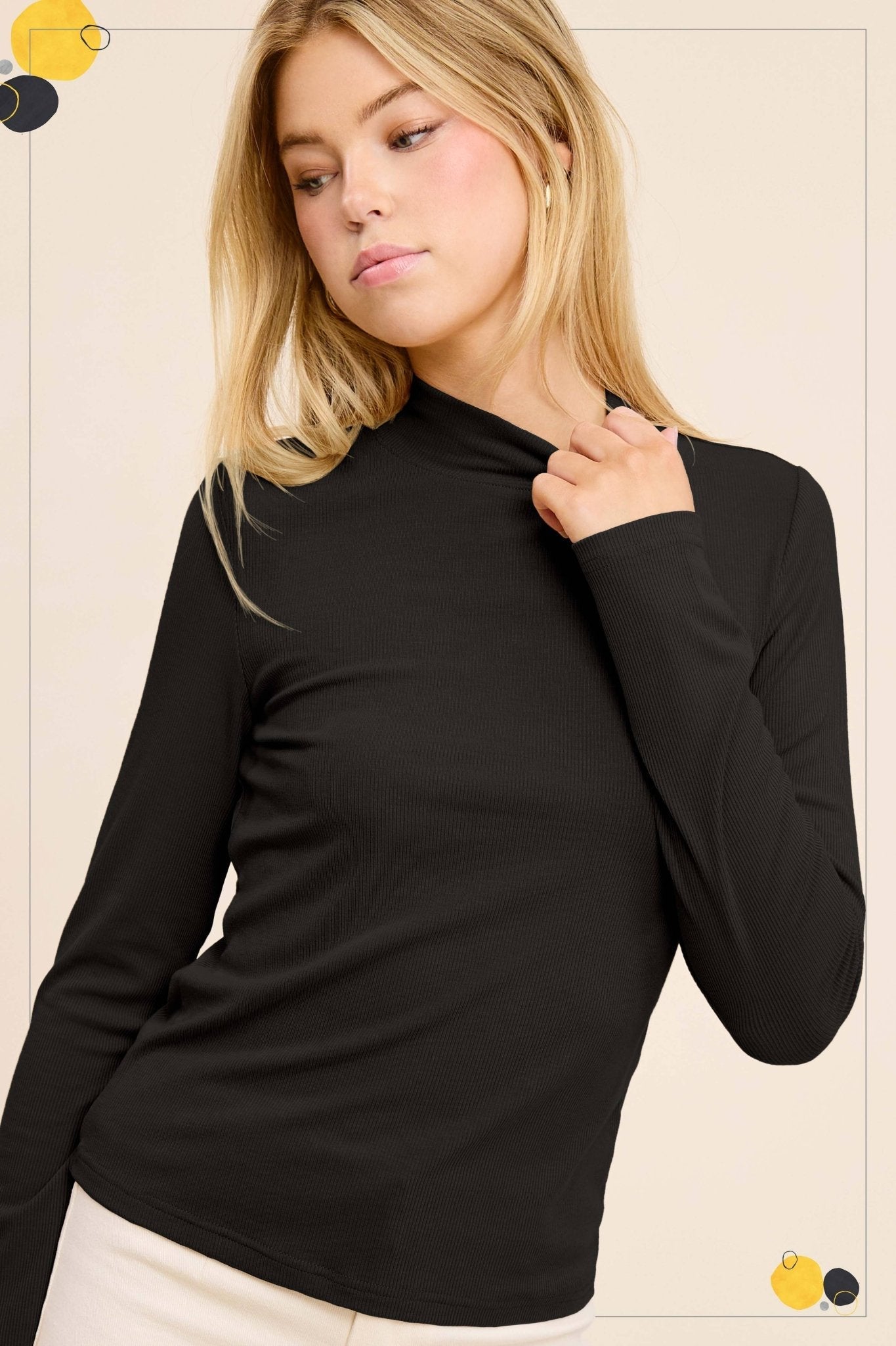 La Miel Ribbed Long Sleeve Mock Neck Western Basics Top — Layering Staple (4 Colors: Red, Teal, Black, Brown)