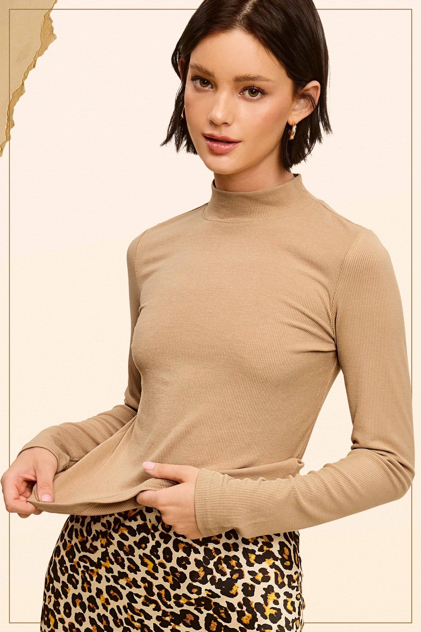 La Miel Ribbed Long Sleeve Mock Neck Western Basics Top — Layering Staple (4 Colors: Red, Teal, Black, Brown)