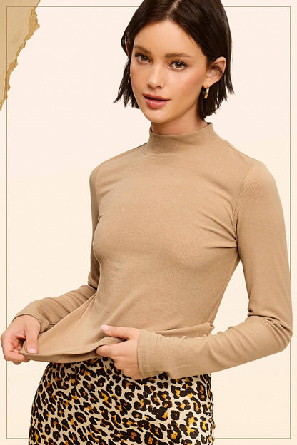 La Miel Ribbed Long Sleeve Mock Neck Western Basics Top — Layering Staple (4 Colors: Red, Teal, Black, Brown)