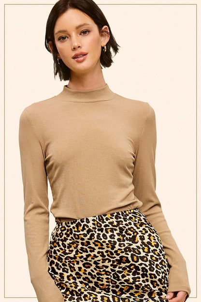 La Miel Ribbed Long Sleeve Mock Neck Western Basics Top — Layering Staple (4 Colors: Red, Teal, Black, Brown)